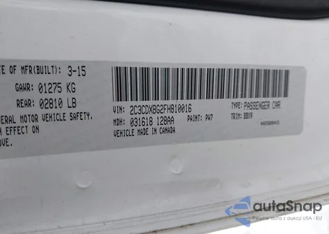 2015 Dodge Charger Se from USA, damaged, VIN 2C3CDXBG2FH810016